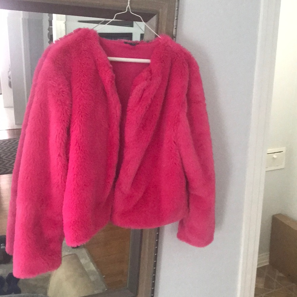 Hot pink faux fur coat
